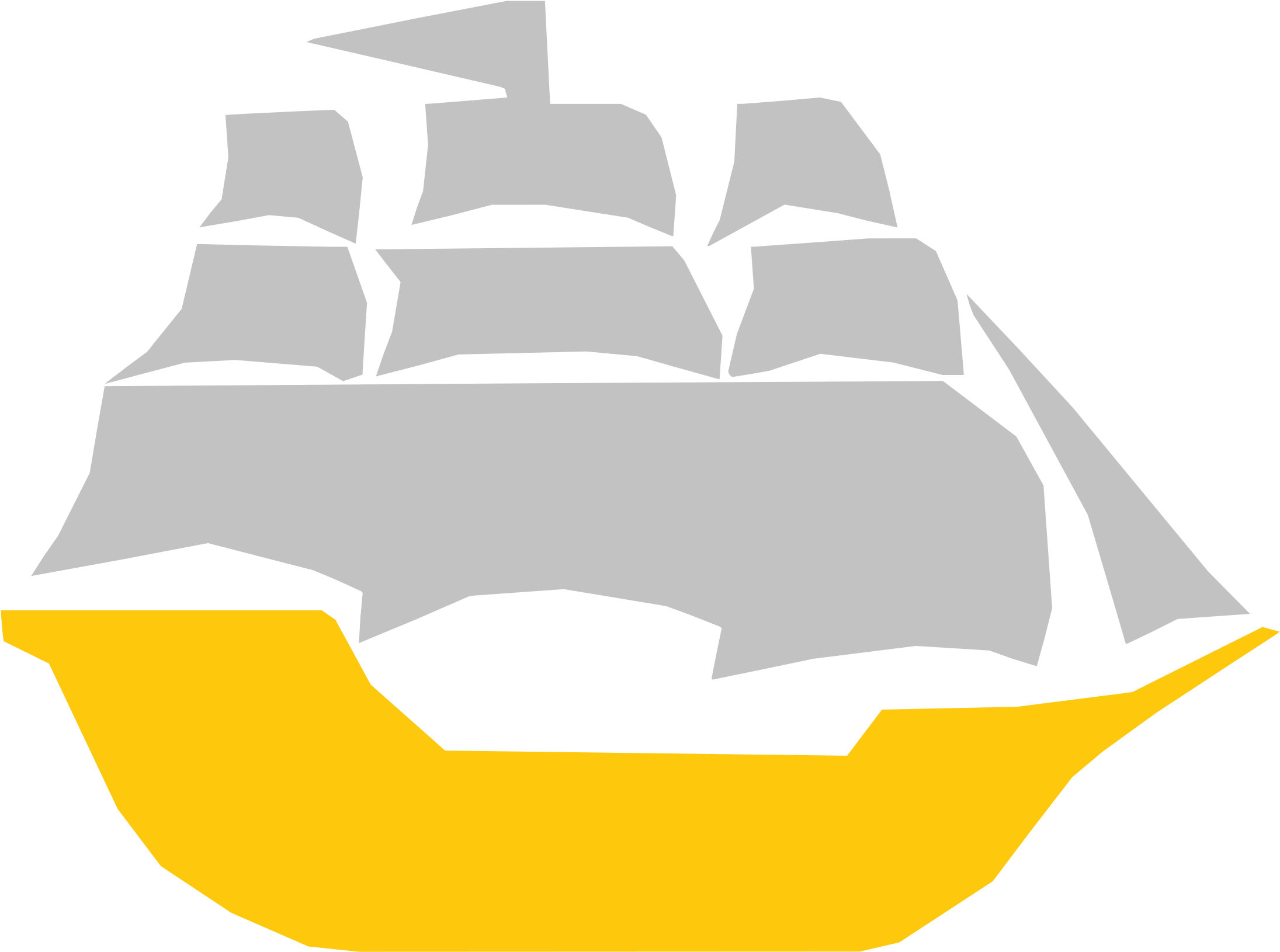ships 桌布 壁紙 — 一艘風格化的灰色帆船，帶有明亮的黃色船體，在漆黑的背景中劃破黑色的水面。