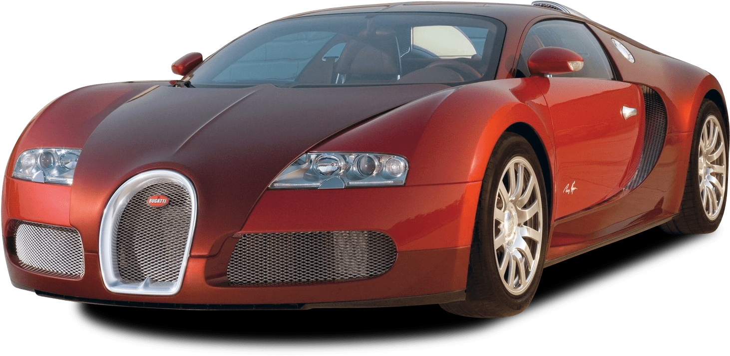 布加迪 桌布 壁紙 — 一輛亮紅色Bugatti Veyron跑車，帶有銀色飾邊和標誌性馬蹄形進氣格柵，背景為黑色。