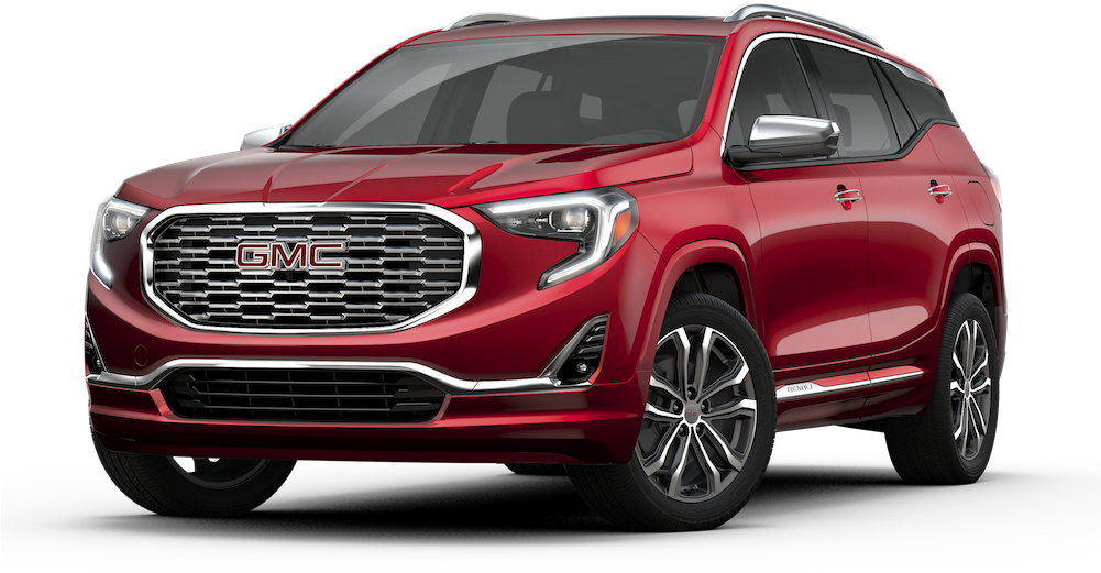 GMC 桌布 壁紙 — 一輛亮紅色GMC Acadia SUV以四分之三正面視角展示，背景為黑色，配以攝影棚燈光。