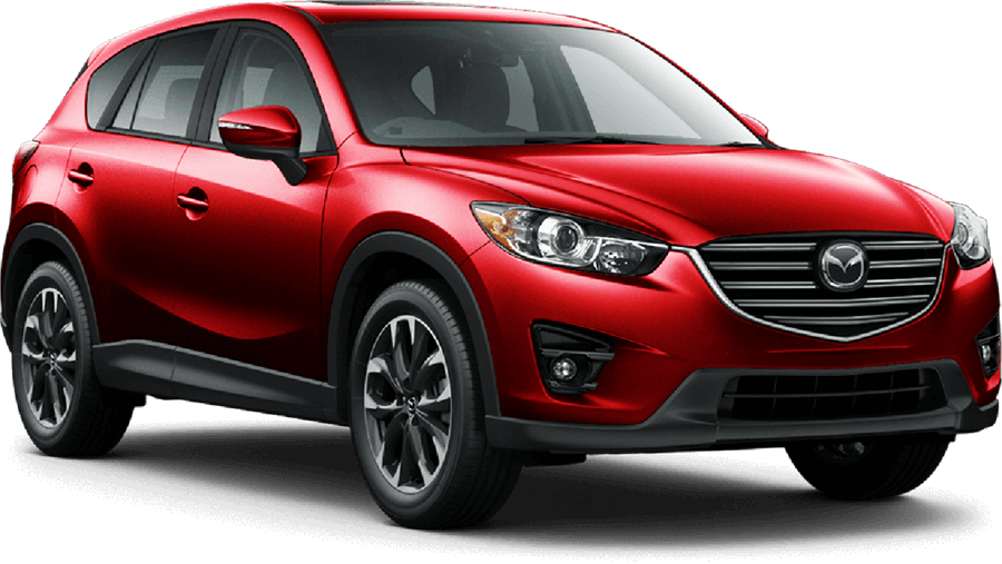 馬自達 桌布 壁紙 — 一輛亮紅色Mazda CX-5 SUV以四分之三正面視角展示在純黑色背景上。