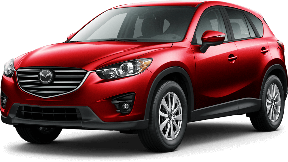 馬自達 桌布 壁紙 — 一輛亮紅色Mazda CX-5 SUV在純黑背景前展示，工作室燈光突出其流暢曲線和鍍鉻裝飾。