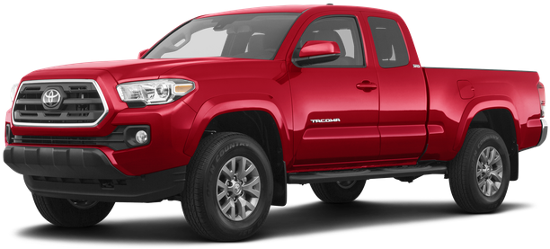 豐田 桌布 壁紙 — 一輛亮紅色的豐田 Tacoma 皮卡車在透明背景上以側面輪廓展示。