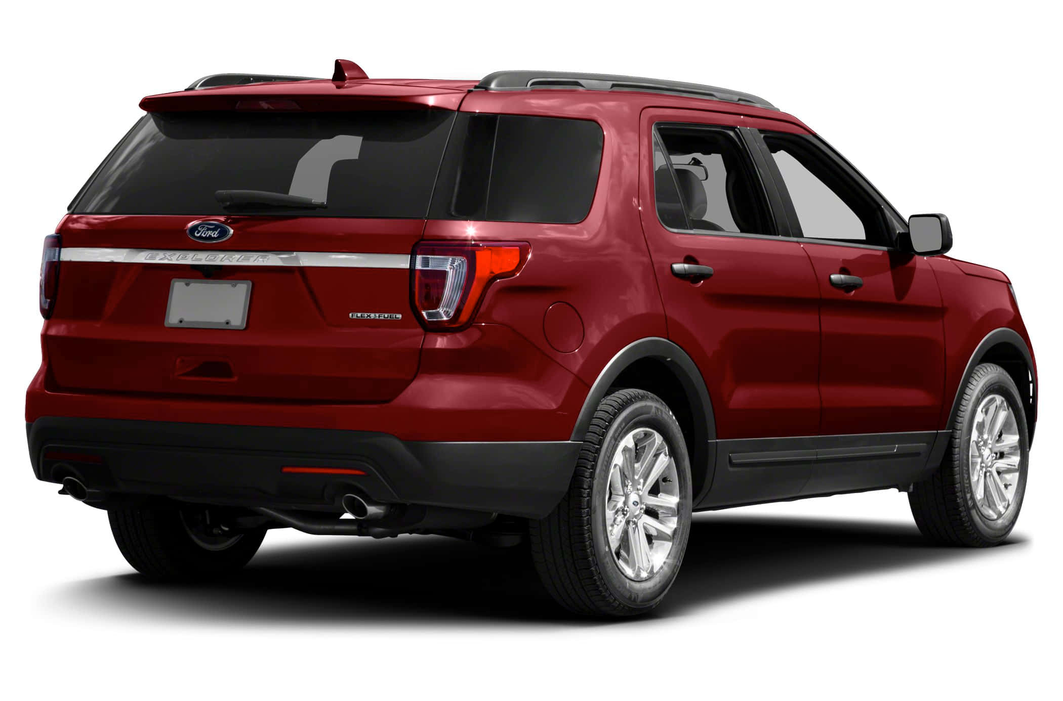 Ford Explorer 桌布 壁紙 — 一輛亮紅色福特探險者SUV，從後方四分之三角度展示在乾淨的白色背景上。