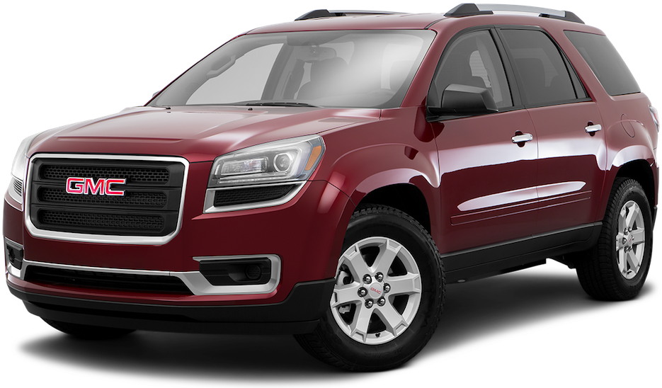 GMC 桌布 壁紙 — 一輛亮面棗紅色GMC Acadia SUV以四分之三視角展示在透明背景上。