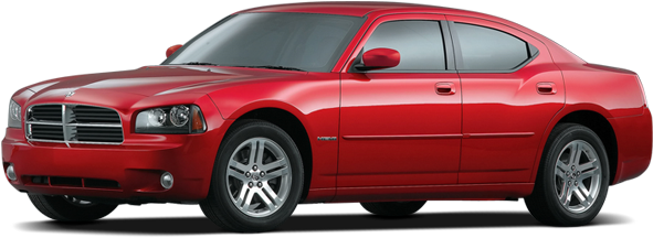 道奇 桌布 壁紙 — 一輛亮面紅色Dodge Charger房車以側面輪廓展示在透明背景上，配備鉻合金輪圈和流暢的車身線條。