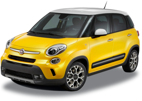 飛雅特 桌布 壁紙 — 一輛亮黃色Fiat 500X SUV，白色車頂和銀色車輪，在工作室燈光下展示。