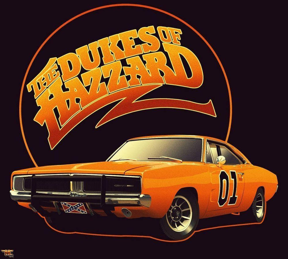 cars 桌布 壁紙 — 一輛充滿活力的橙色1970年代道奇Charger，側面有'01'，上方有'The Dukes of Hazzard'標誌。