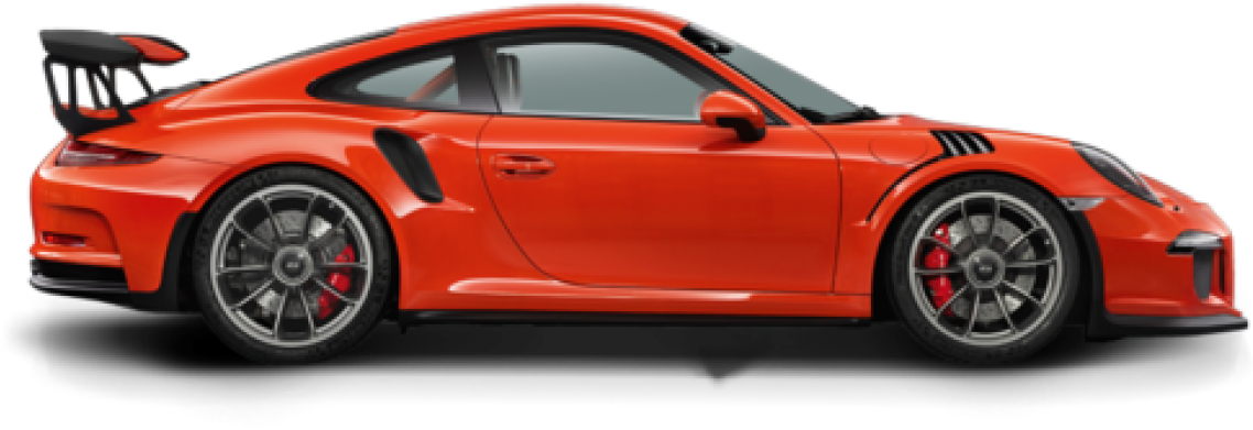 史蒂芬·柯瑞 桌布 壁紙 — 一輛充滿活力的橙色保時捷 911 GT2 RS 跑車，帶有黑色飾邊和紅色制動卡鉗，在透明背景上以側面顯示。