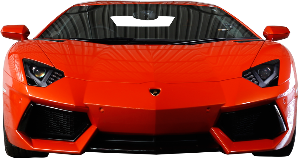 蘭博基尼 桌布 壁紙 — 一輛充滿活力的橙色藍寶堅尼Aventador跑車，具有銳利的棱角線條和黑色飾邊，停放在室內白色磚牆前。