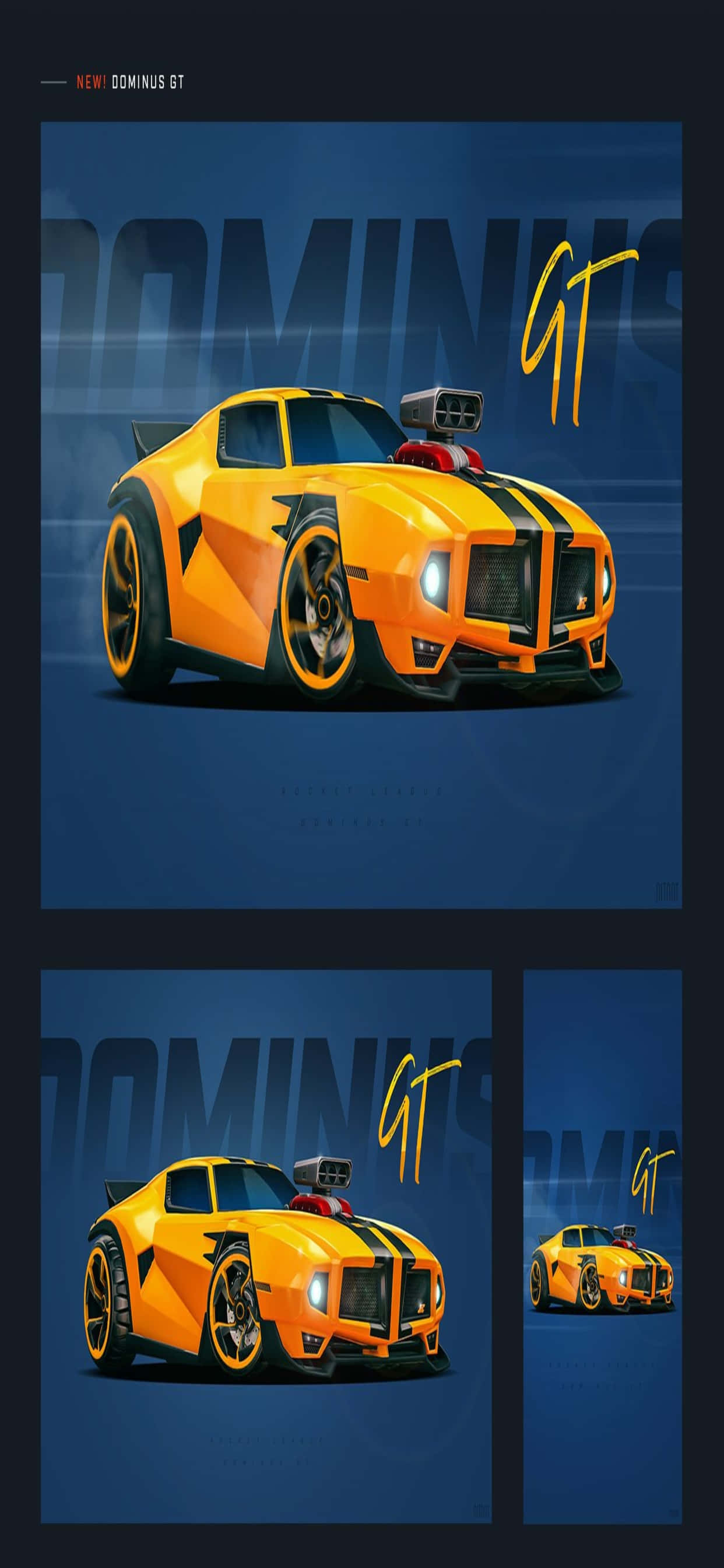iPhone Xs Max Rocket League 桌布 壁紙 — 一輛充滿活力的橙色跑車帶有黑色條紋和發光車頭燈，在深藍色背景上以風格化的數位插圖展示。