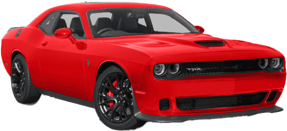 道奇 桌布 壁紙 — 一輛充滿活力的紅色Dodge Challenger跑車，配備黑色輪圈和侵略性造型，在工作室燈光下展示。