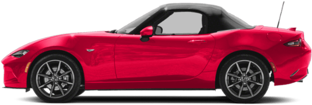 馬自達 桌布 壁紙 — 一輛充滿活力的紅色Mazda MX-5 Miata敞篷跑車，側面展示，配有黑色軟頂和合金輪圈。