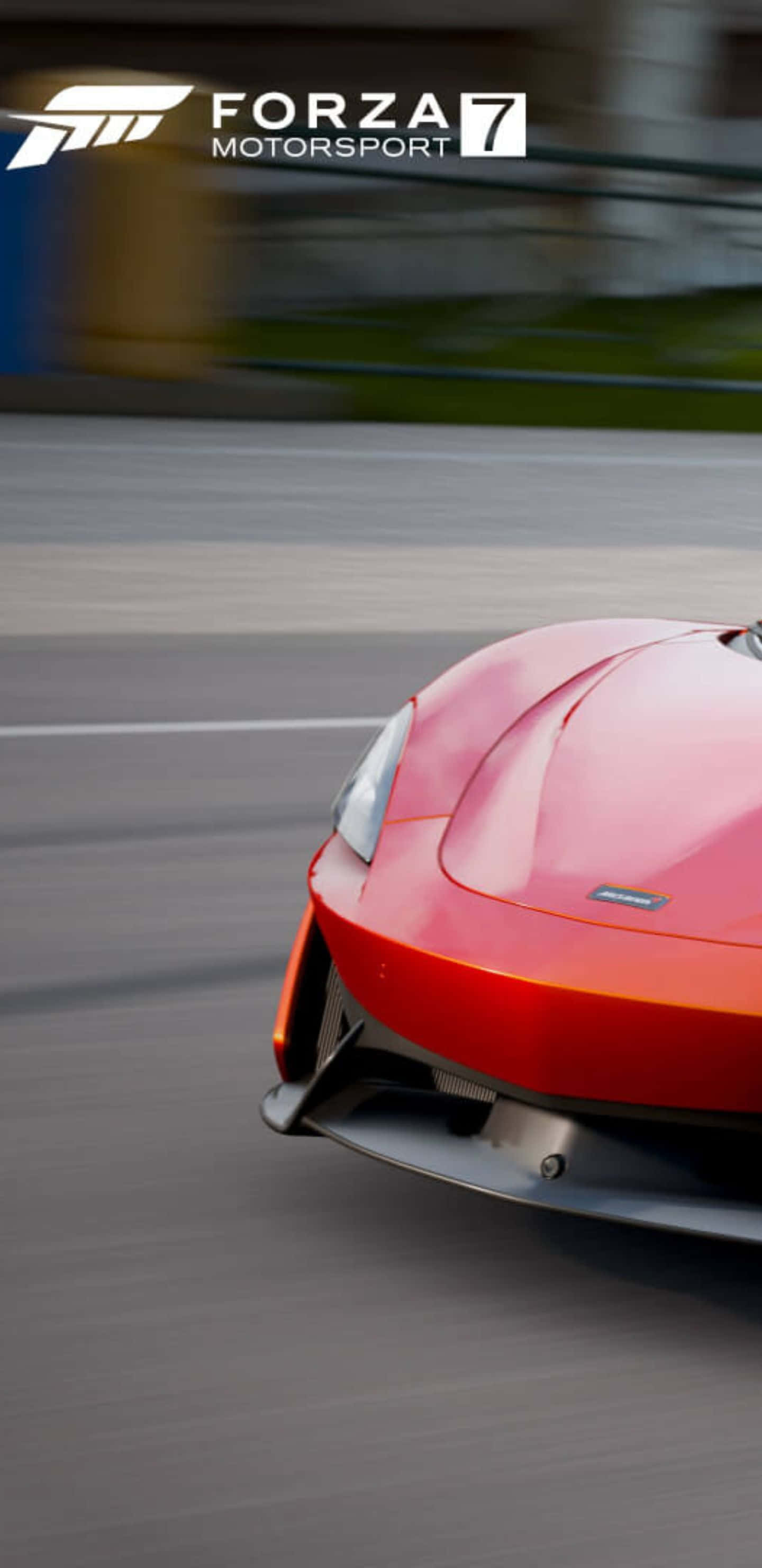 Pixel 3xl Forza Motorsport 7 桌布 壁紙 — 一輛充滿活力的紅色跑車在賽道上疾馳，動態模糊傳達出高速和流線型的空氣動力學設計。