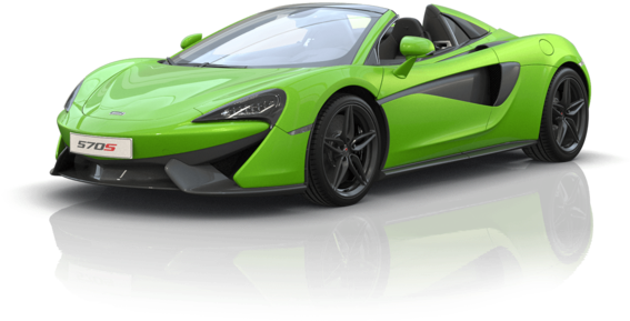 麥拉倫 桌布 壁紙 — 一輛充滿活力的萊姆綠色McLaren 570S跑車，帶有黑色飾邊，在深色表面上呈現光澤反射。