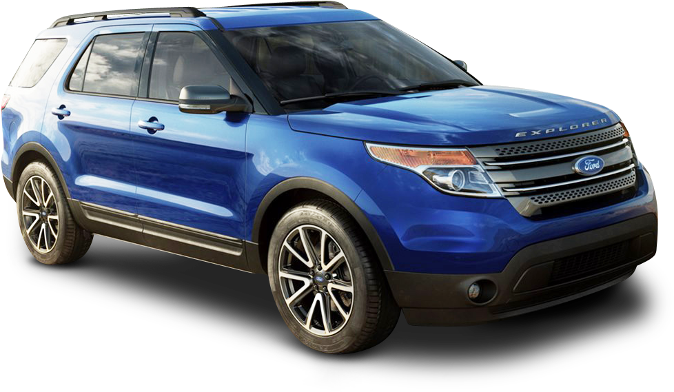 福特 桌布 壁紙 — 一輛充滿活力的藍色福特 Explorer SUV，在黑色背景和反光表面下的攝影棚拍攝。
