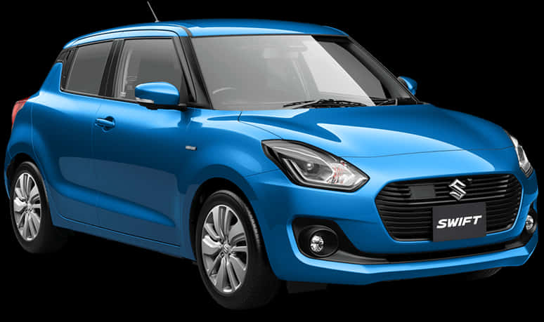 Suzuki Swift 桌布 壁紙 — 一輛充滿活力的藍色鈴木雨燕掀背車在攝影棚燈光下，在純黑背景上閃閃發光。