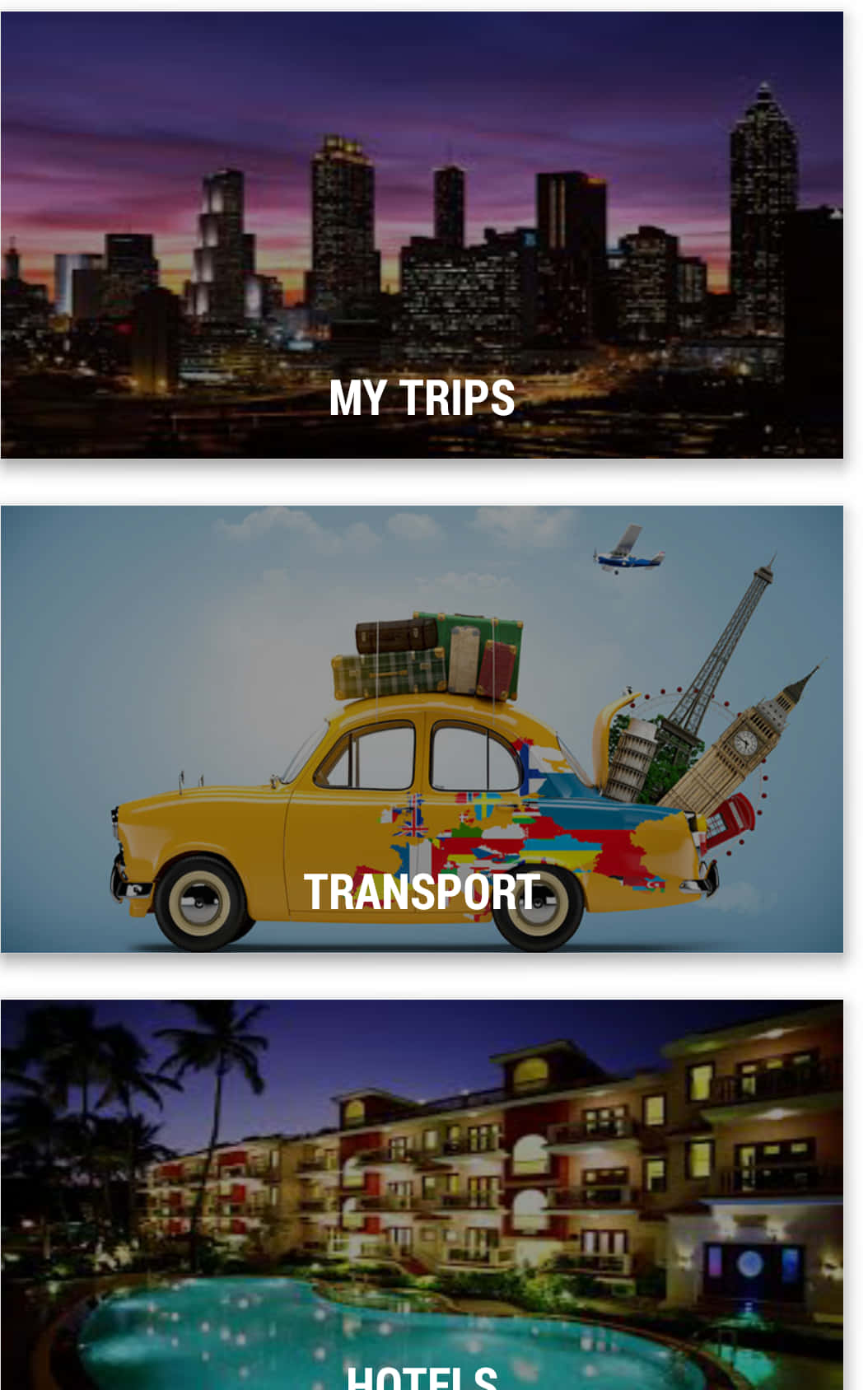 Travel And Tourism 桌布 壁紙 — 一輛充滿活力的黃色復古汽車，裝滿行李和全球地標，映襯著暮色天空。