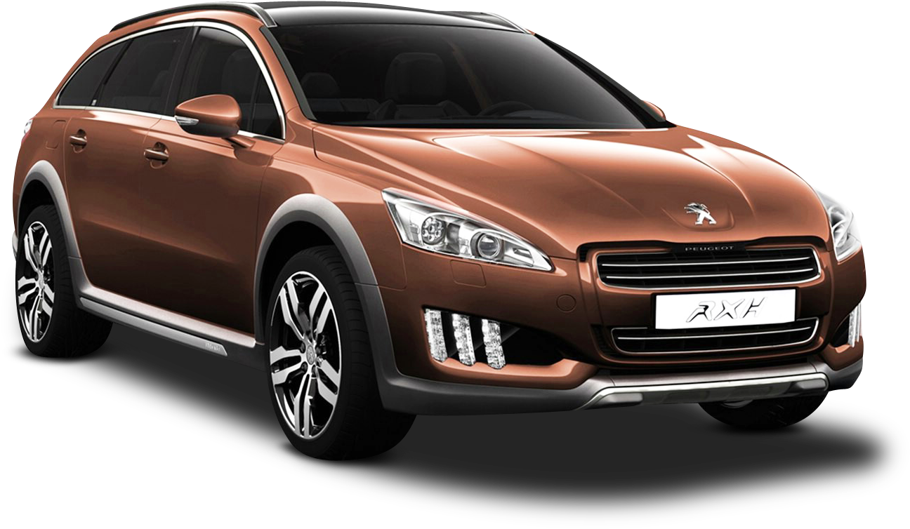 標緻 桌布 壁紙 — 一輛光滑的青銅色Peugeot RXH旅行車，帶有銀色飾條和合金輪圈，孤立地立在黑色背景前。