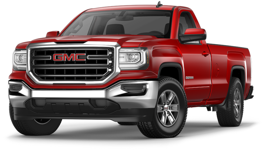 GMC 桌布 壁紙 — 一輛光澤的紅色 GMC Sierra 皮卡車，在工作室燈光下展示，帶有鍍鉻裝飾和詳細輪胎。