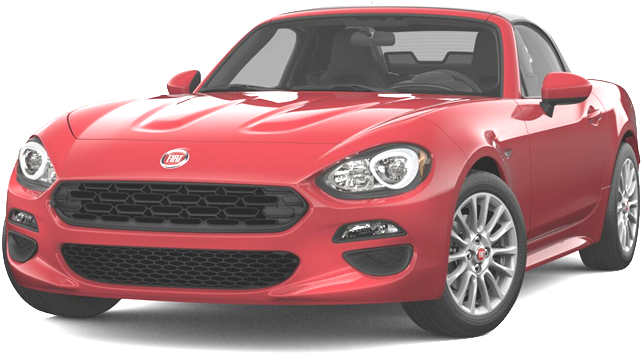 飛雅特 桌布 壁紙 — 一輛光澤的紅色Fiat 124 Spider跑車，配備銀色輪圈和黑色格柵，在工作室燈光下展示。