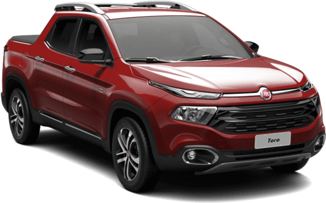 飛雅特 桌布 壁紙 — 一輛光澤的紅色Fiat Toro pickup truck在工作室燈光下，背景為純白色。