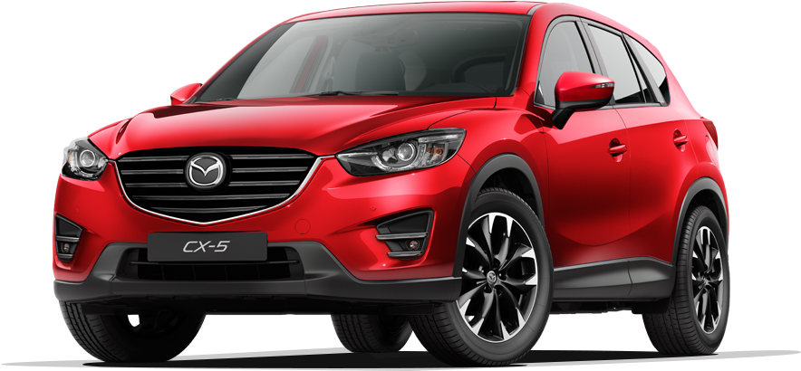 馬自達 桌布 壁紙 — 一輛光澤的紅色Mazda CX-5 SUV在黑色背景前以銳利燈光拍攝的攝影棚照片。