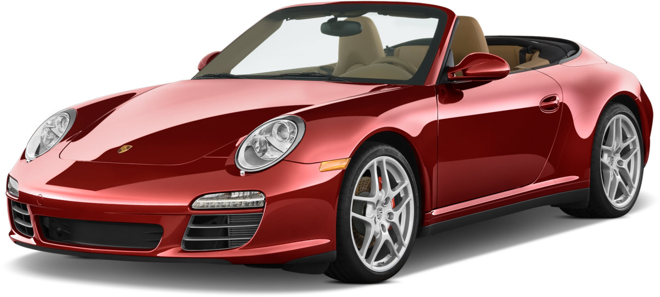 保時捷 桌布 壁紙 — 一輛光澤的紅色保時捷911敞篷車，配備米色內裝和銀色輪圈，孤立在黑色背景前。