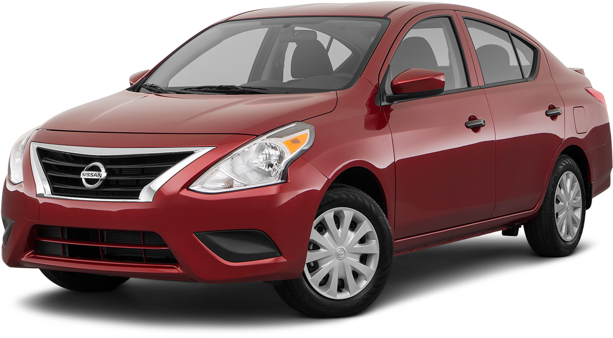 日產 桌布 壁紙 — 一輛光澤的紅色日產房車以四分之三視角顯示在純黑色背景上。
