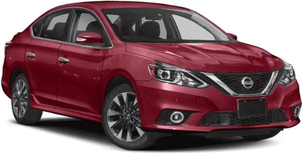 日產 桌布 壁紙 — 一輛光澤的紅色日產轎車以四分之三視角顯示在透明背景上，帶有微妙的陰影。