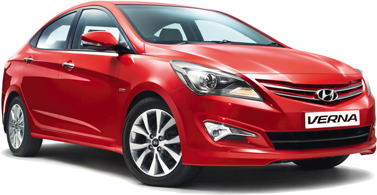 Hyundai 桌布 壁紙 — 一輛光澤的紅色現代Verna轎車在工作室燈光下以乾淨的白色背景展示。