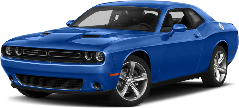 道奇 桌布 壁紙 — 一輛光澤藍色Dodge Challenger跑車，配備銀色輪圈和黑色飾邊，在純黑色背景下脫穎而出。