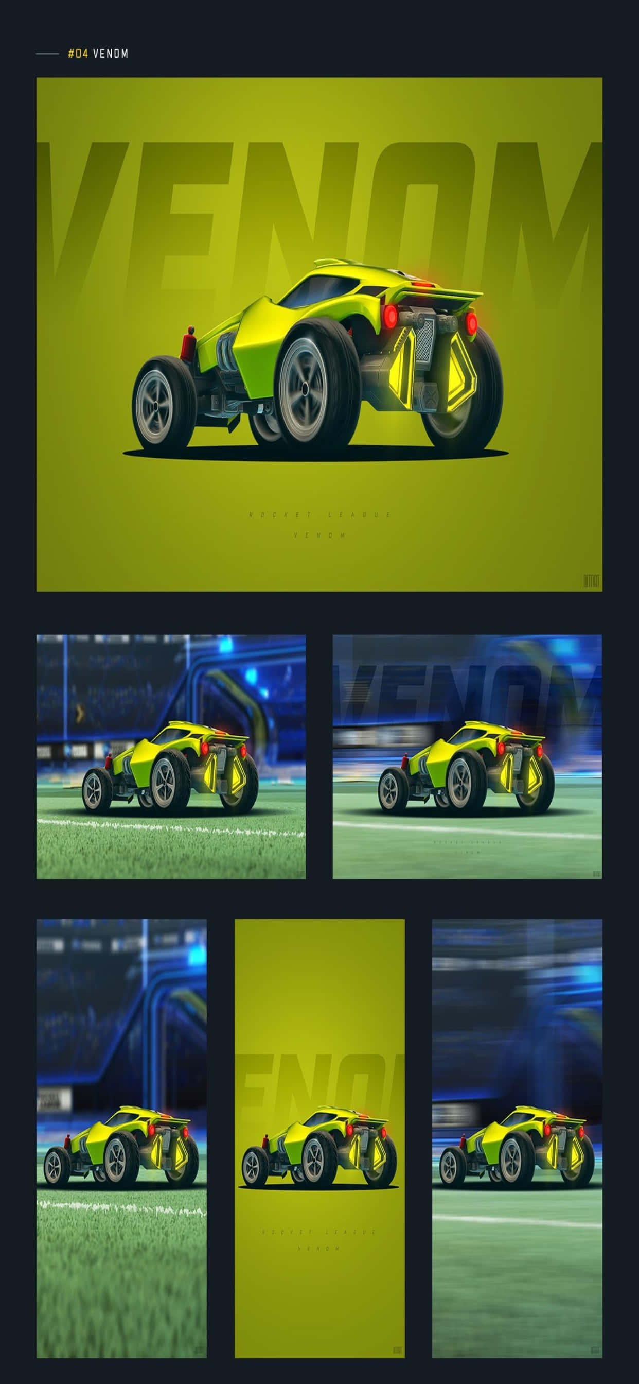 iPhone Xs Max Rocket League 桌布 壁紙 — 一輛名為 Venom 的鮮黃色未來賽車，在霓虹燈下於發光的綠色賽道上疾馳。