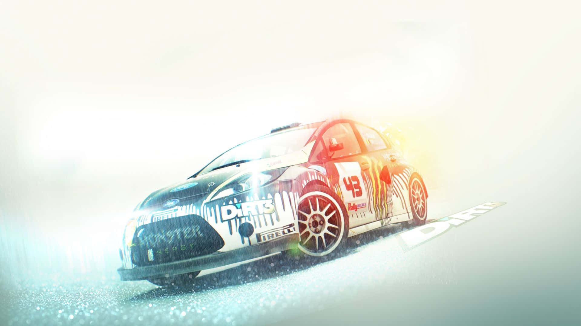 一輛在雪地道路上行駛的汽車 壁紙