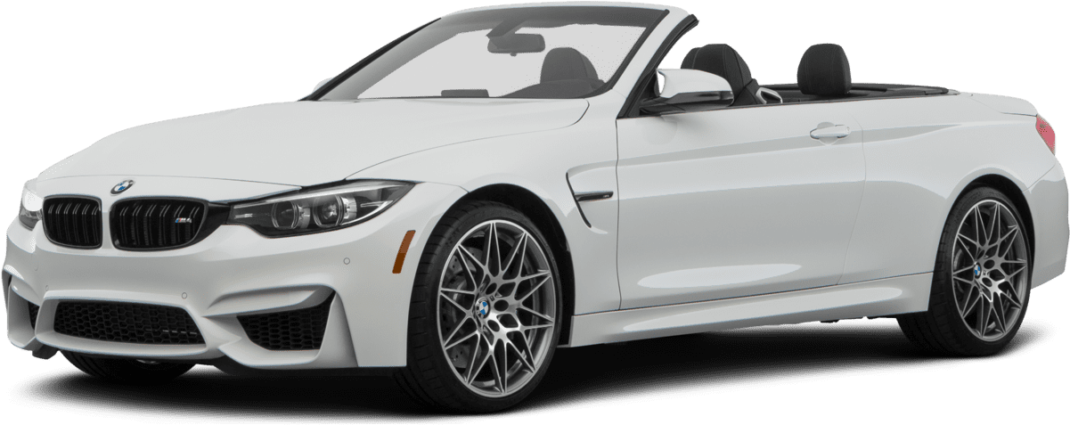 BMW 動圖 桌布 壁紙 — 一輛完美無瑕的白色BMW M4敞篷車，車頂敞開，展現流暢線條和運動型合金輪圈。