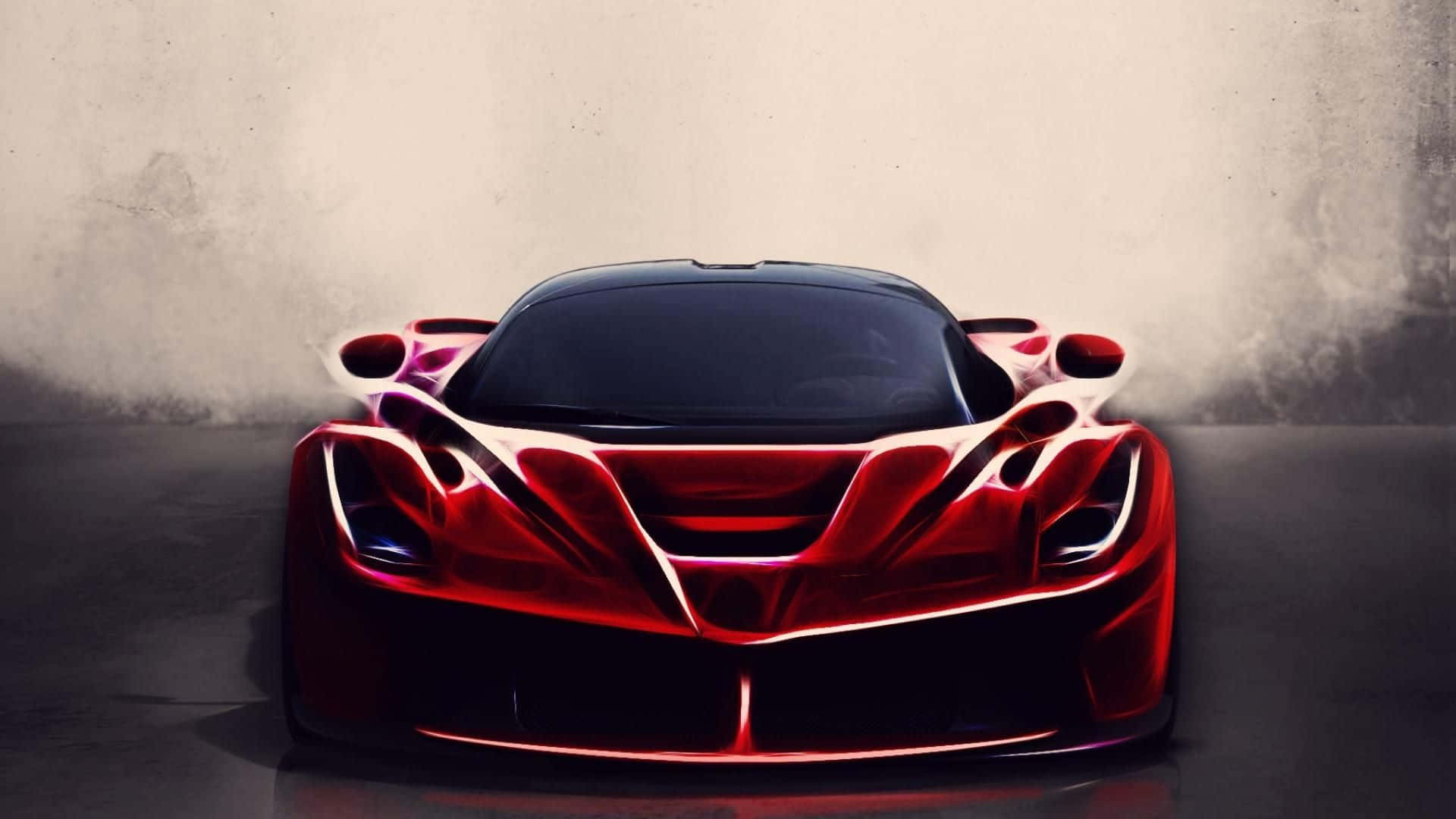 Ferrari Laferrari 桌布 壁紙 — 一輛帶有發光裝飾的時尚紅色超跑在戲劇性的工作室燈光下，立於紋理混凝土背景前。