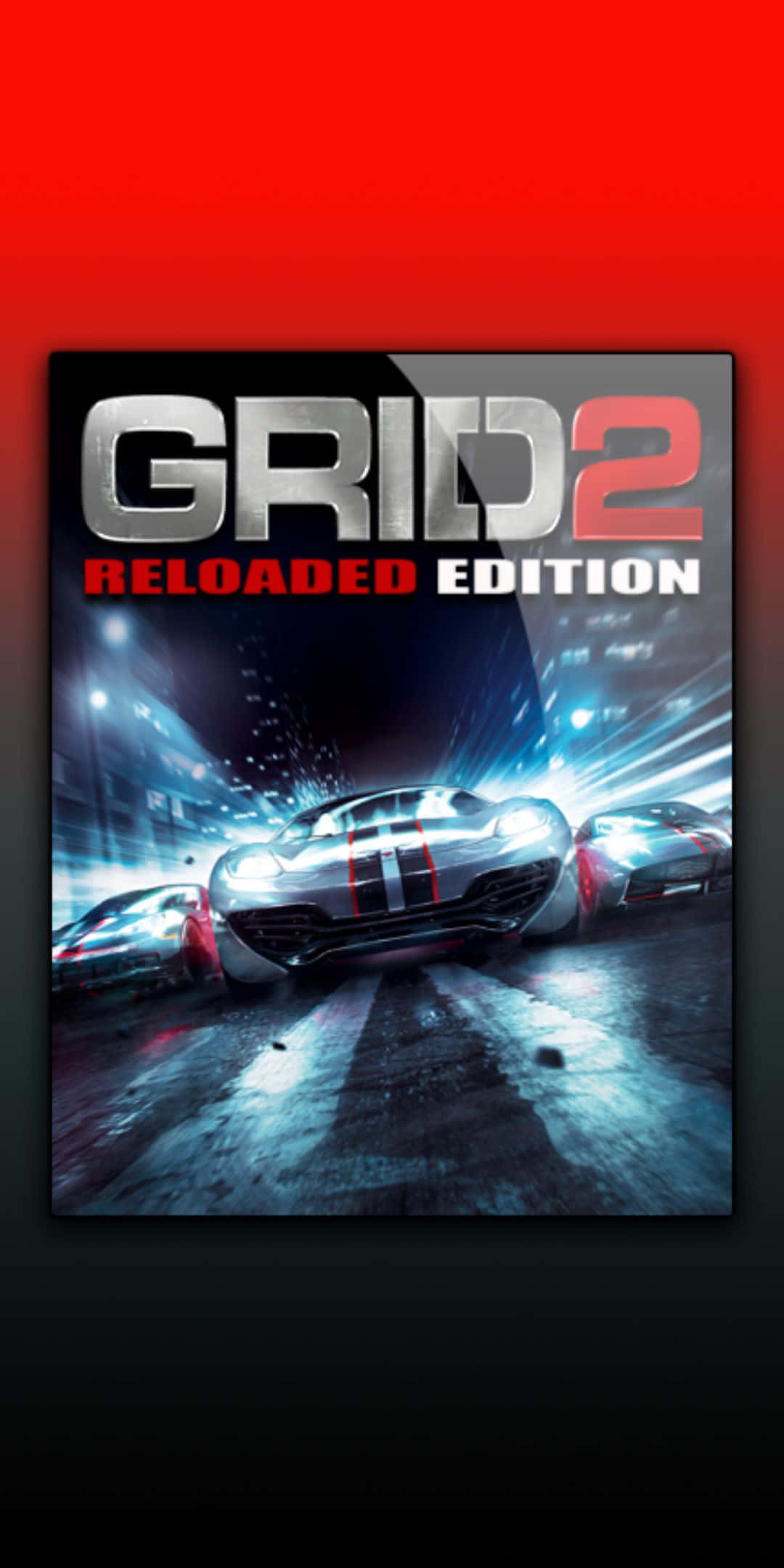 game 桌布 壁紙 — 一輛帶有紅色條紋的時尚銀色賽車在明亮的體育場燈光下在潮濕的賽道上飛馳。