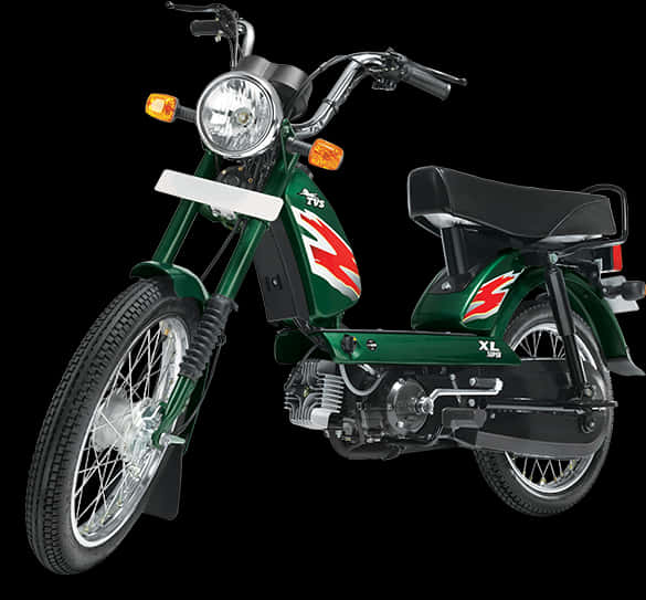 Bike HD 桌布 壁紙 — 一輛帶有紅色火焰貼花的綠色 TPS XL 125 機車，在黑色背景上孤立展示。