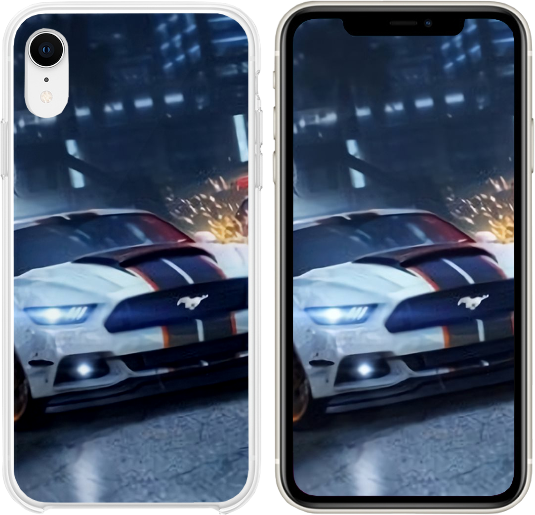Need For Speed Payback 桌布 壁紙 — 一輛帶有藍色條紋的白色福特野馬在雨夜的城市街道上疾馳，碰撞中火花四濺。