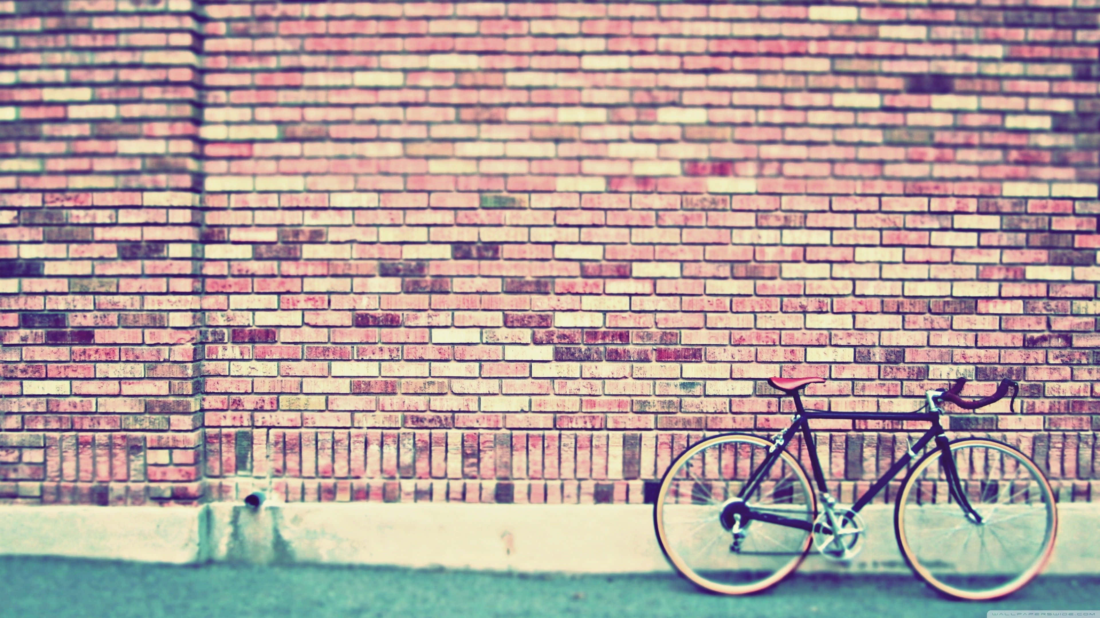 Hipster Tumblr 桌布 壁紙 — 一輛復古腳踏車靠在風化的磚牆上，在柔和日光下帶有褪色的粉彩調。