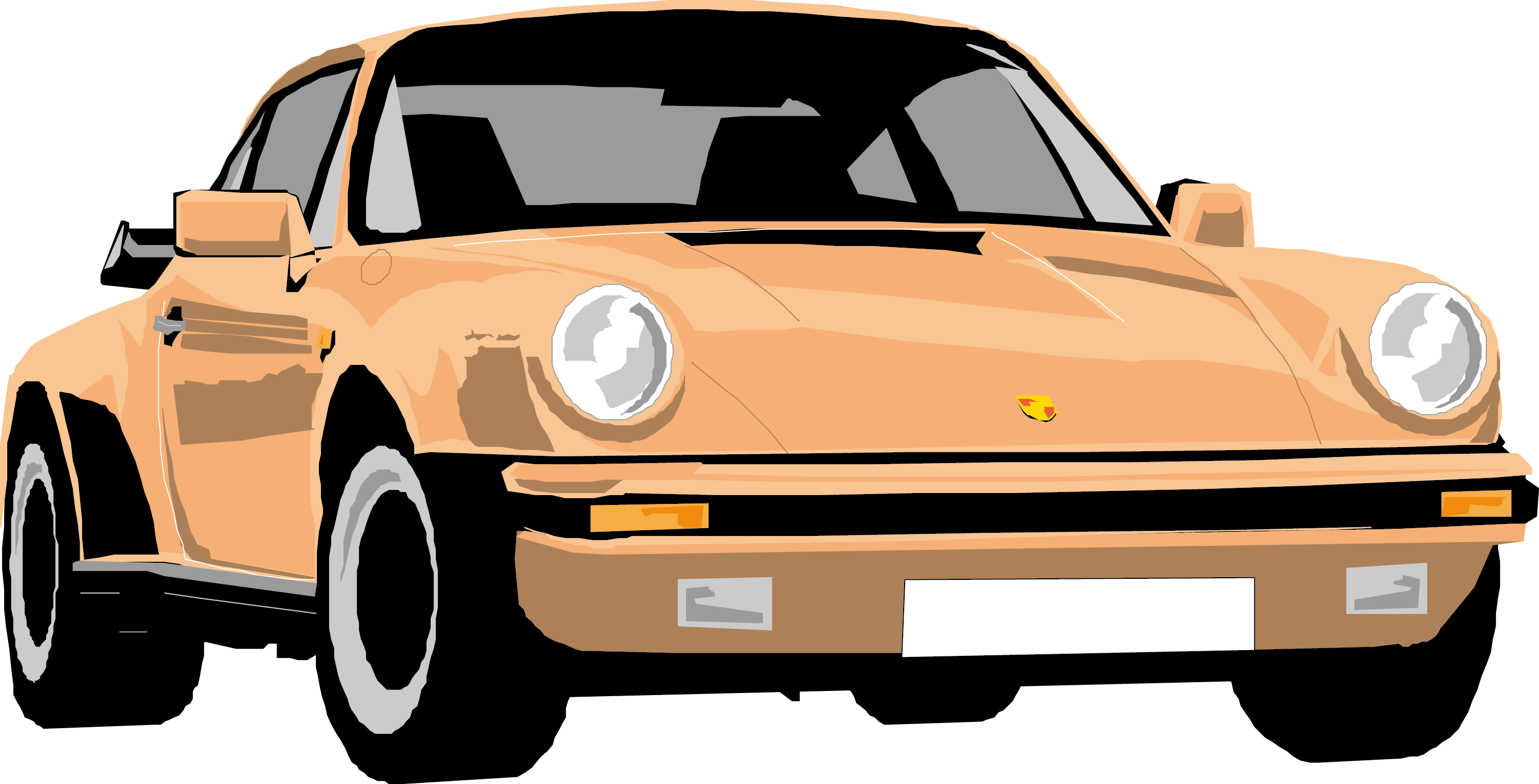 保時捷 桌布 壁紙 — 一輛復古蜜桃色保時捷911跑車，配備白邊輪胎和圓形頭燈，以乾淨的向量風格呈現。