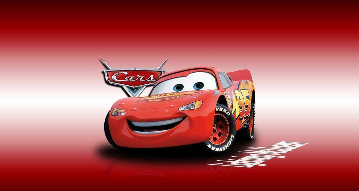 Mcqueen 桌布 壁紙 — 一輛快樂的紅色動畫賽車，編號95，在紅色漸變背景上自豪地微笑。
