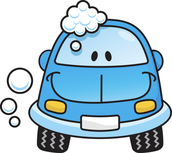 Cartoon 桌布 壁紙 — 一輛快樂的藍色卡通車，車頂有肥皂泡，面帶微笑。