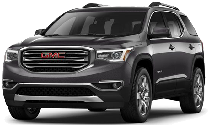GMC 桌布 壁紙 — 一輛時尚深灰色GMC Acadia SUV，在工作室拍攝，帶有鍍鉻裝飾和現代車頭燈。
