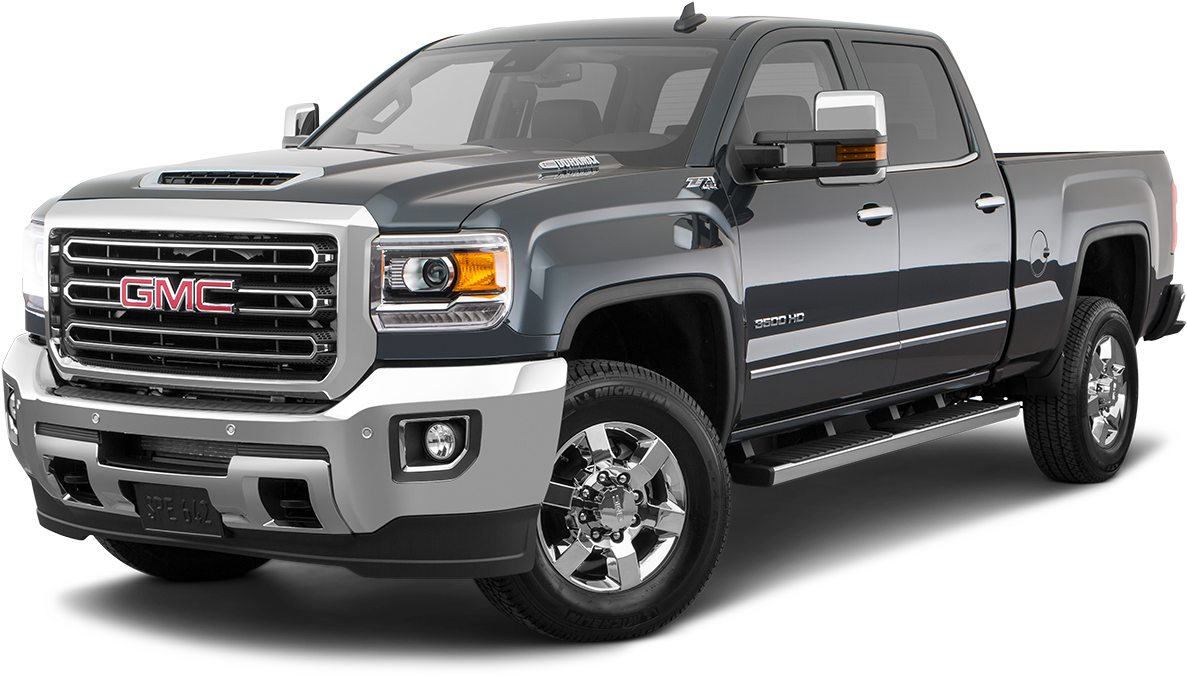 GMC 桌布 壁紙 — 一輛時尚深灰色GMC Sierra 2500 HD皮卡車，配備鍍鉻飾邊和大尺寸合金輪圈，在攝影棚燈光下展示。