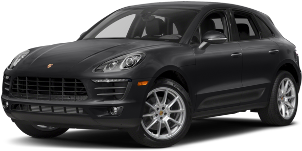 保時捷 桌布 壁紙 — 一輛時尚的啞光黑色保時捷 Macan SUV，在工作室燈光下展示，配備銀色合金輪圈和簡潔線條。
