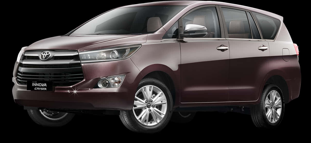 豐田 桌布 壁紙 — 一輛時尚的栗色豐田 Innova Crysta 小型貨車在黑色背景下的攝影棚中展示。