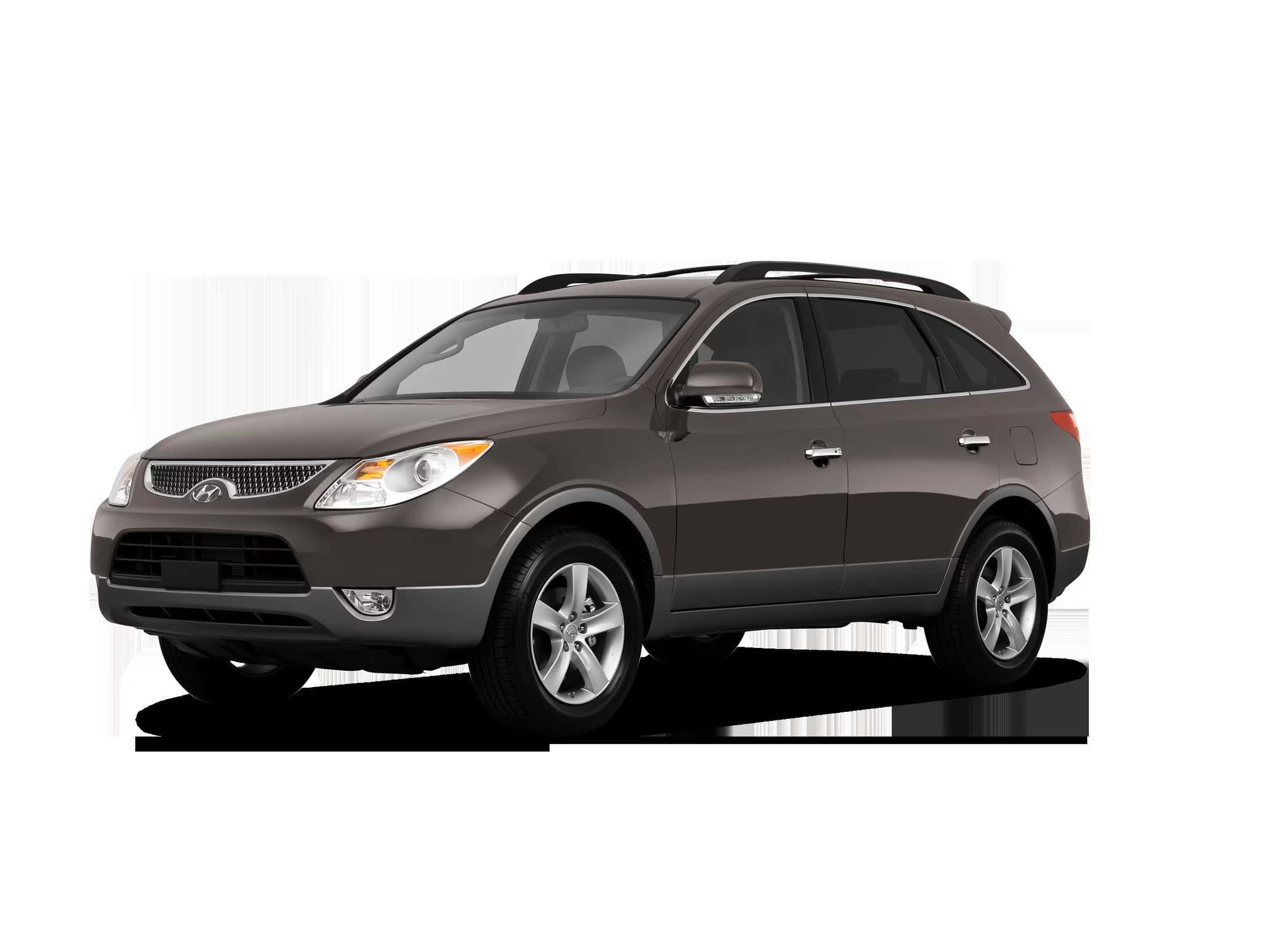 Hyundai Veracruz 桌布 壁紙 — 一輛時尚的棕色現代Santa Fe SUV在工作室燈光下展示，背景為純白色，帶有黑色陰影。