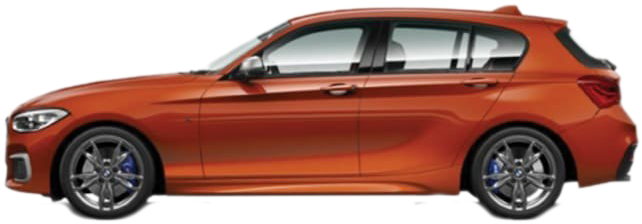 BMW 動圖 桌布 壁紙 — 一輛時尚的橙色BMW掀背車側面圖，配備銀色合金輪圈和藍色制動卡鉗。