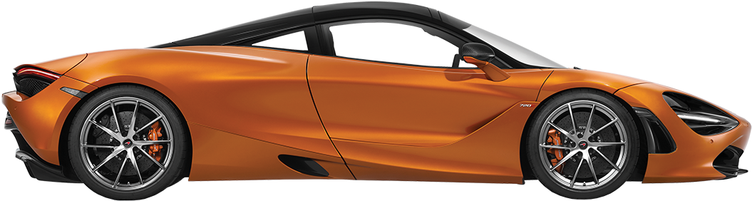 麥拉倫 桌布 壁紙 — 一輛時尚的橙色McLaren 720S跑車，側面展示，帶有黑色飾邊和銀色輪圈。