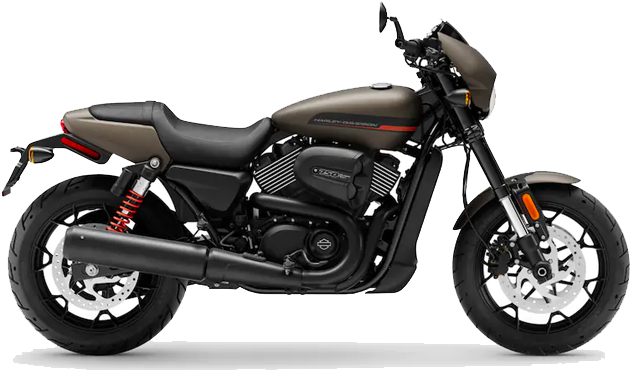 哈雷戴維森 桌布 壁紙 — 一輛時尚的消光黑色Harley-Davidson Street 750摩托車，帶有紅色懸吊彈簧和鍍鉻裝飾，側面展示在白色背景上。
